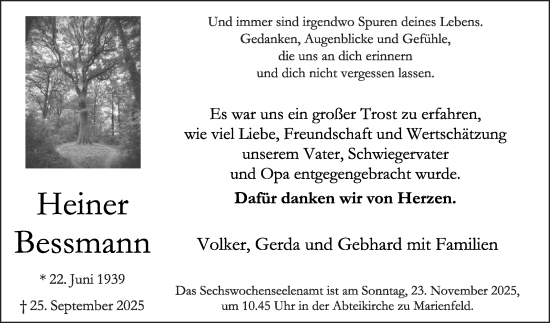 Traueranzeige von Heiner Bessmann von Die Glocke