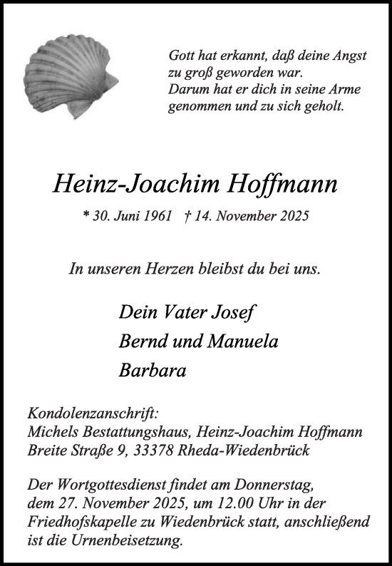 Traueranzeige von Heinz-Joachim Hoffmann von Die Glocke