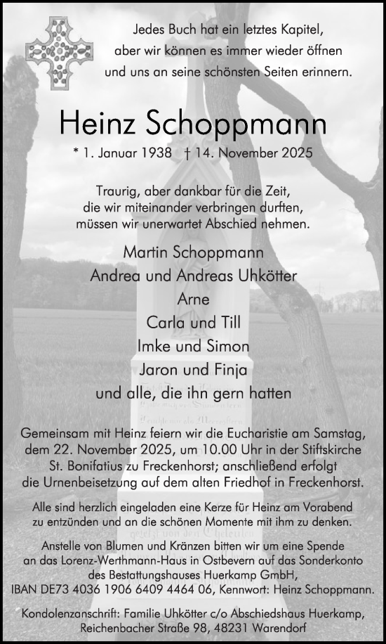Traueranzeige von Heinz Schoppmann von Die Glocke