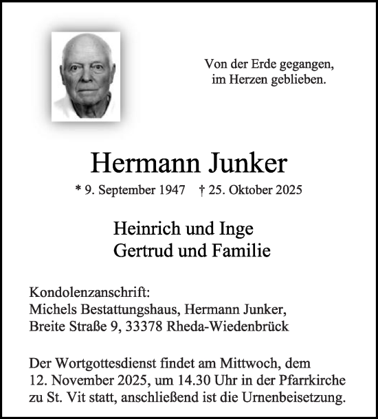Traueranzeige von Hermann Junker von Die Glocke