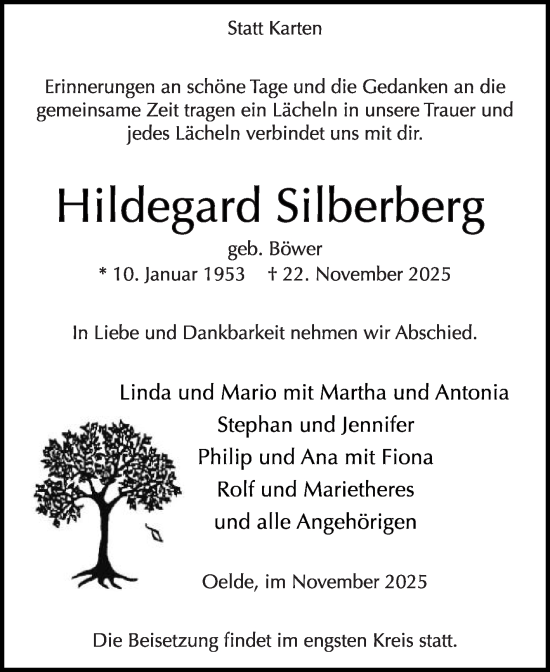 Traueranzeige von Hildegard Silberberg von Die Glocke