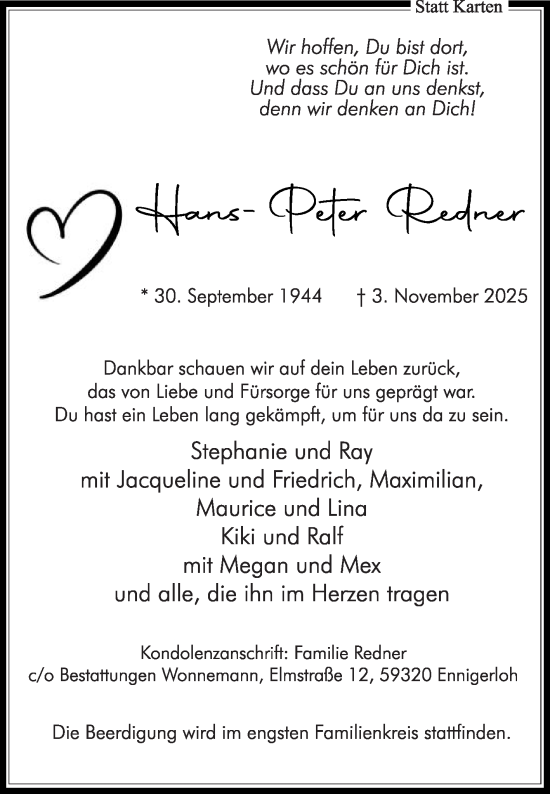 Traueranzeige von Horst Peter Redner von Die Glocke