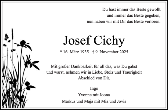 Traueranzeige von Josef Cichy von Die Glocke