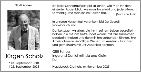 Traueranzeige von Jürgen Scholz von Die Glocke
