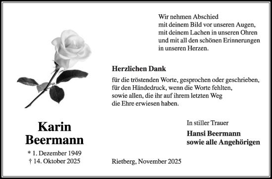 Traueranzeige von Karin Beermann von Die Glocke