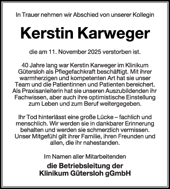 Traueranzeige von Kerstin Karweger von Die Glocke