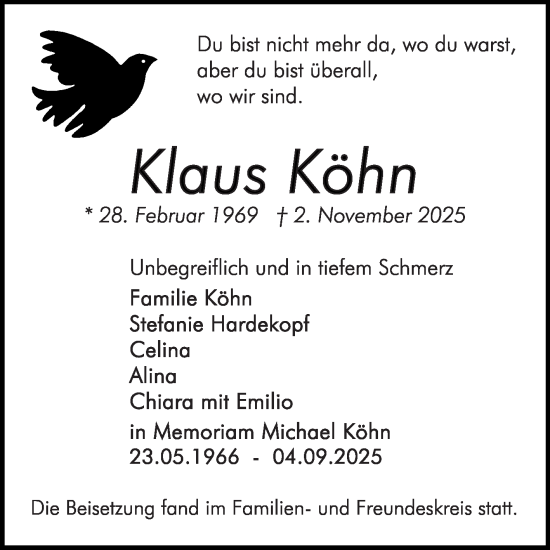 Traueranzeige von Klaus Köhn von Die Glocke