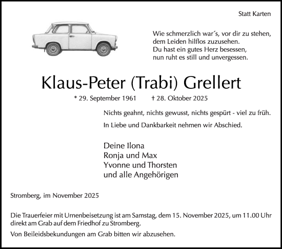 Traueranzeige von Klaus-Peter Grellert von Die Glocke