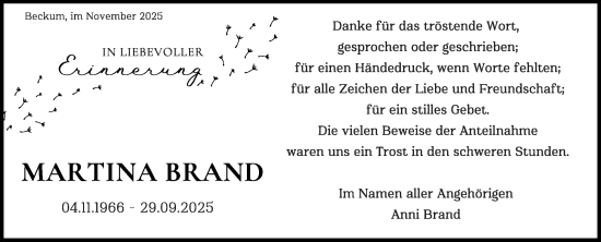 Traueranzeige von Martina Brand von Die Glocke