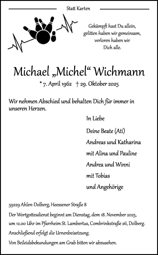 Traueranzeige von Michael Wichmann von Die Glocke