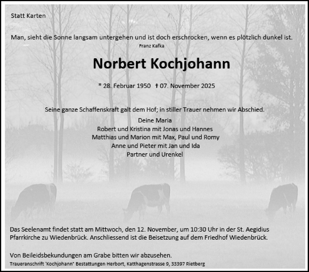  Traueranzeige für Norbert Kochjohann vom 10.11.2025 aus Die Glocke
