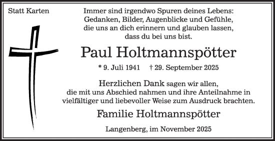Traueranzeige von Paul Holtmannspötter von Die Glocke
