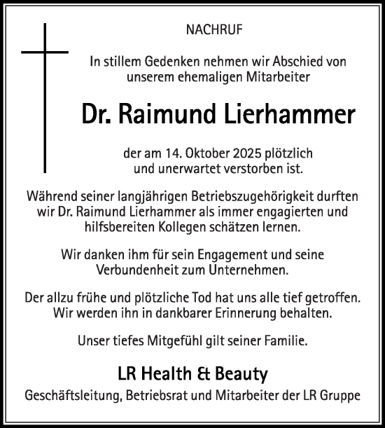 Traueranzeige von Raimund Lierhammer von Die Glocke