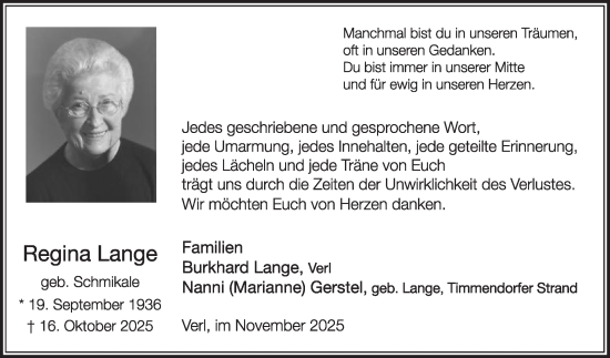Traueranzeige von Regina Lange von Die Glocke