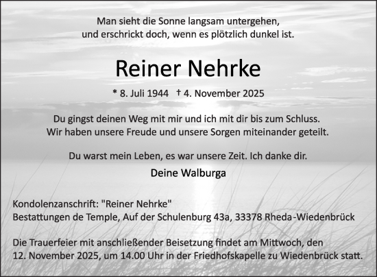Traueranzeige von Reiner Nehrke von Die Glocke