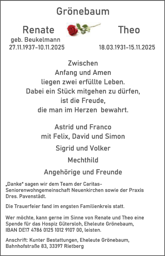 Traueranzeige von Theo Grönebaum von Die Glocke