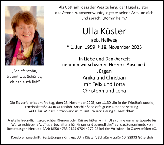 Traueranzeige von Ulla Küster von Die Glocke