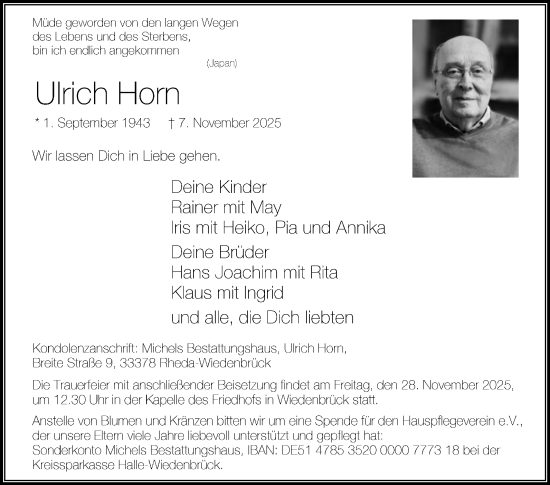 Traueranzeige von Ulrich Horn von Die Glocke