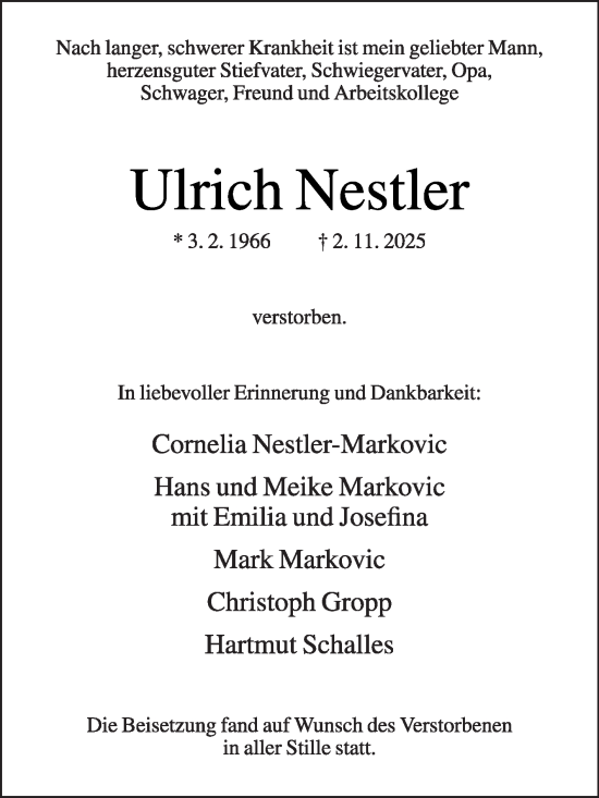 Traueranzeige von Ulrich Nestler von Die Glocke