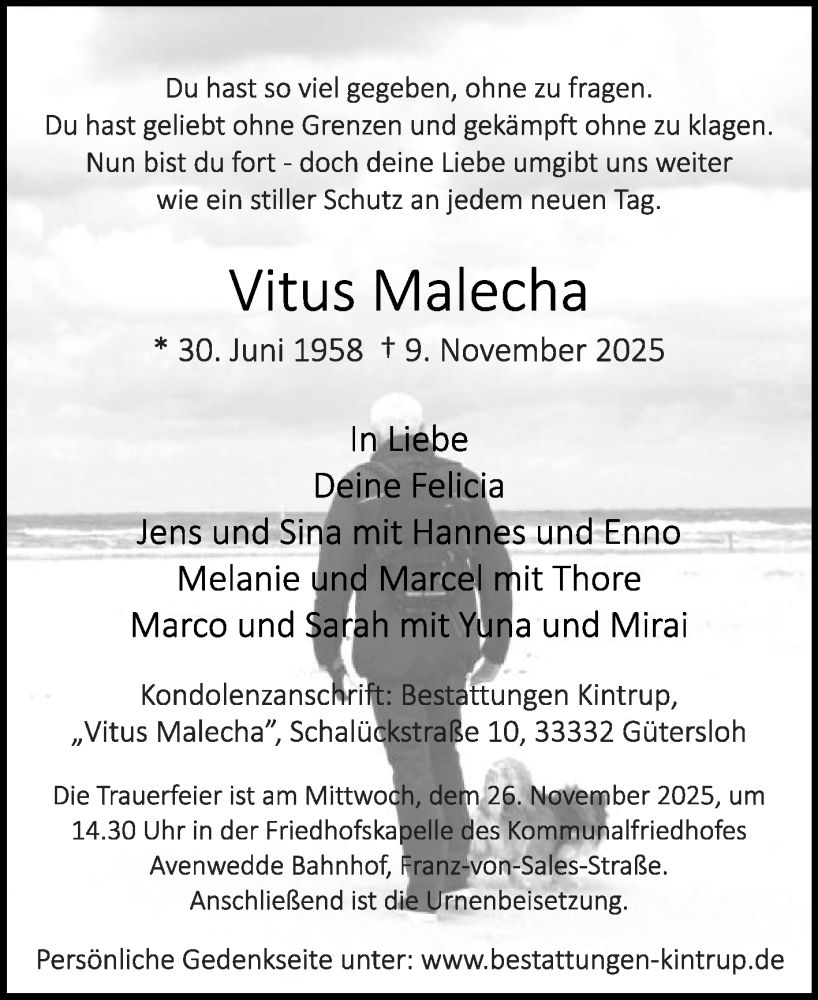  Traueranzeige für Vitus Malecha vom 15.11.2025 aus Die Glocke