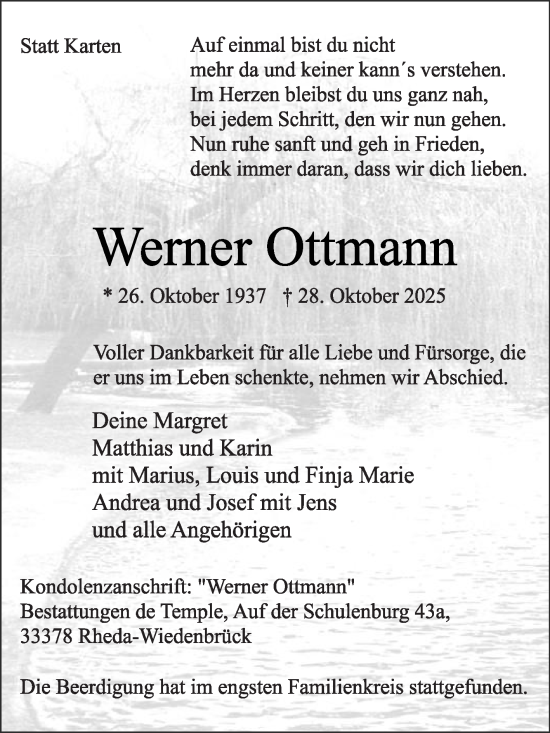 Traueranzeige von Werner Ottmann von Die Glocke