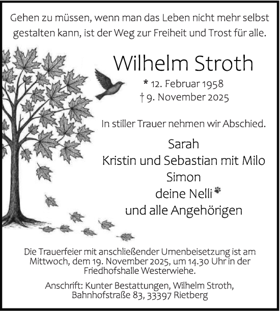 Traueranzeige von Wilhelm Stroth von Die Glocke
