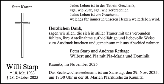 Traueranzeige von Willi Starp von Die Glocke