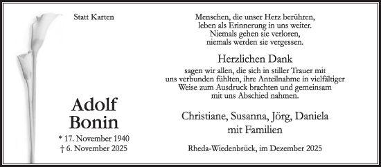 Traueranzeige von Adolf Bonin von Die Glocke