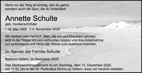 Traueranzeige von Annette Schulte von Die Glocke