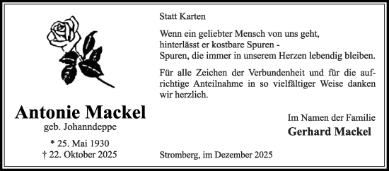 Traueranzeige von Antonie Mackel von Die Glocke