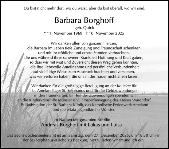 Traueranzeige von Barbara Borghoff von Die Glocke