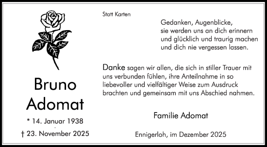 Traueranzeige von Bruno Adomat von Die Glocke