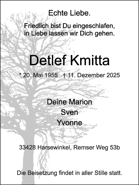 Traueranzeige von Detlef Kmitta von Die Glocke