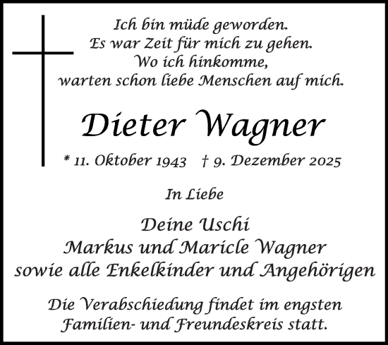 Traueranzeige von Dieter Wagner von Die Glocke
