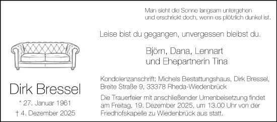 Traueranzeige von Dirk Bressel von Die Glocke