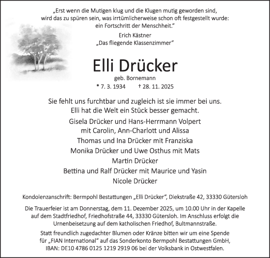 Traueranzeige von Elli Drücker von Die Glocke