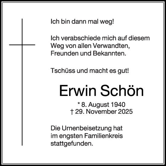 Traueranzeige von Erwin Schön von Die Glocke