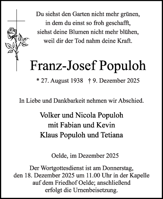 Traueranzeige von Franz-Josef Populoh von Die Glocke