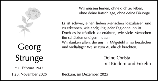 Traueranzeige von Georg Strunge von Die Glocke