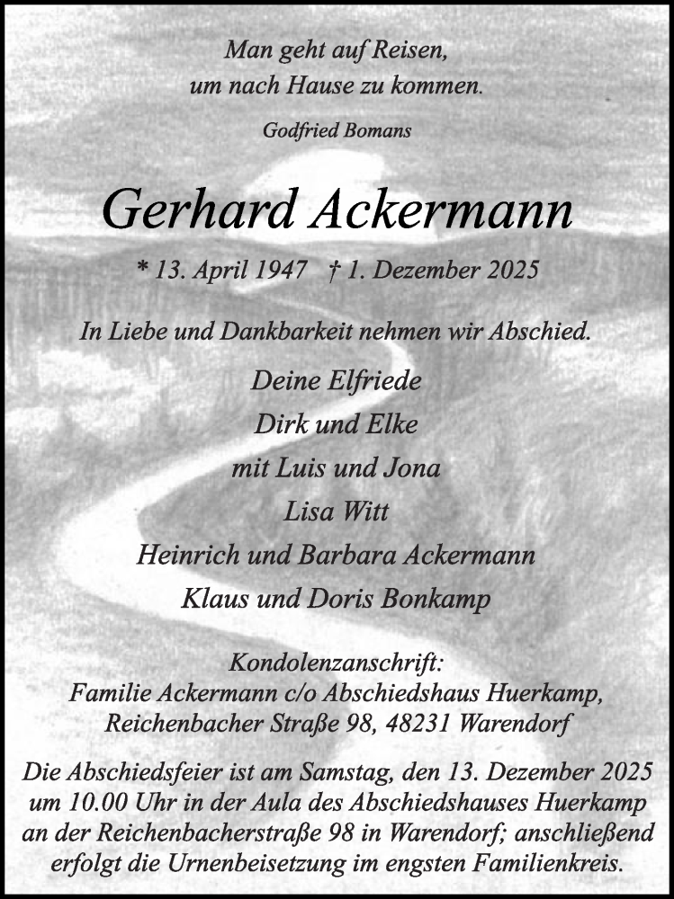  Traueranzeige für Gerhard Ackermann vom 06.12.2025 aus Die Glocke