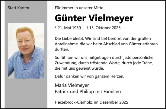 Traueranzeige von Günter Vielmeyer von Die Glocke