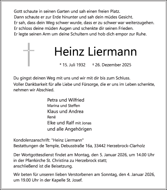 Traueranzeige von Heinz Liermann von Die Glocke