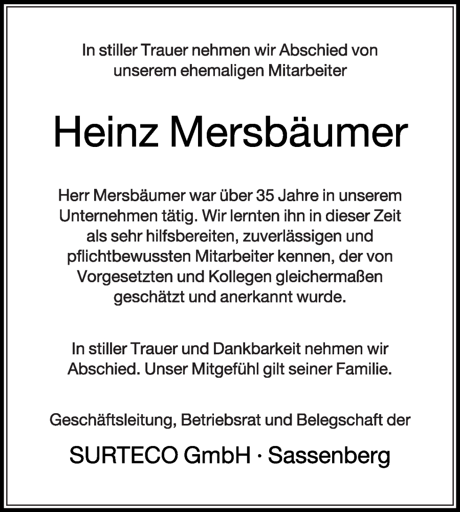  Traueranzeige für Heinz Mersbäumer vom 05.12.2025 aus Die Glocke