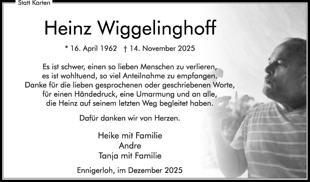  Traueranzeige für Heinz Wiggelinghoff vom 24.12.2025 aus Die Glocke