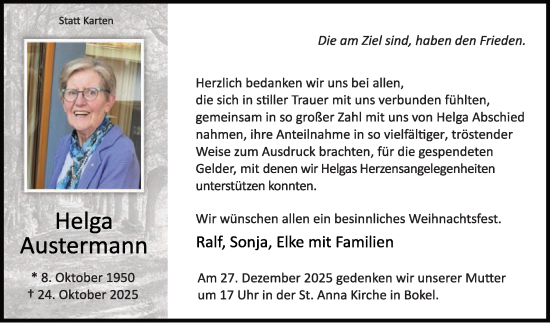 Traueranzeige von Helga Austermann von Die Glocke