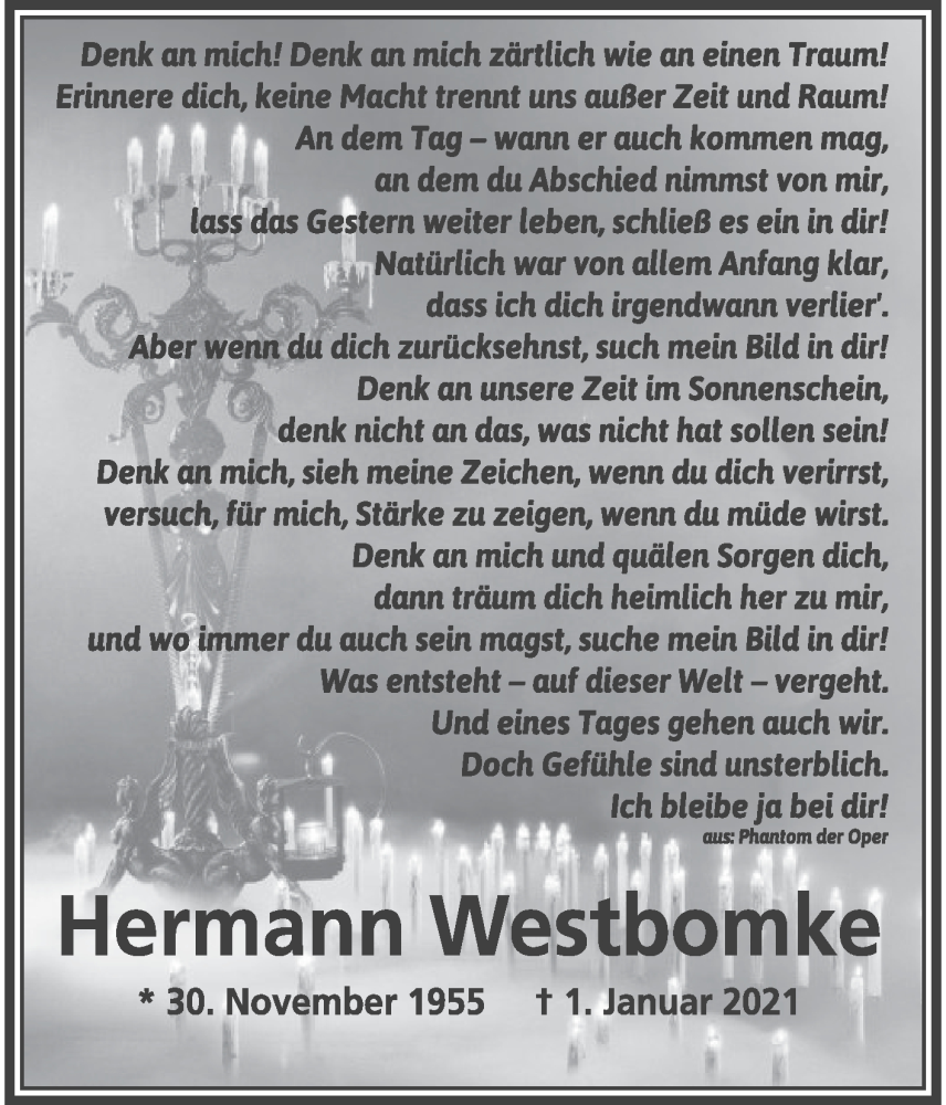  Traueranzeige für Hermann Westbomke vom 31.12.2025 aus Die Glocke