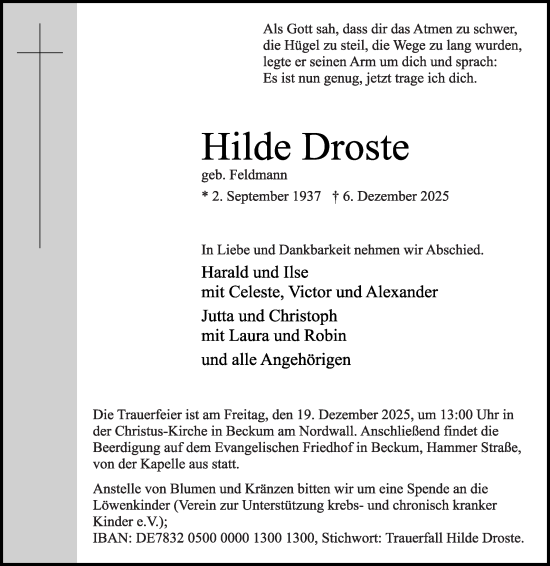Traueranzeige von Hilde Droste von Die Glocke