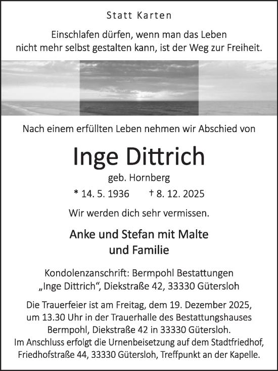 Traueranzeige von Inge Dittrich von Die Glocke