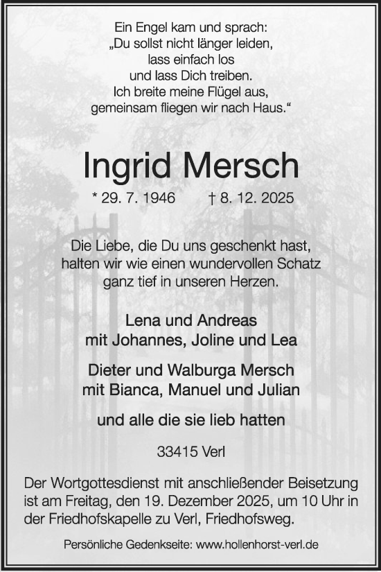 Traueranzeige von Ingrid Mersch von Die Glocke