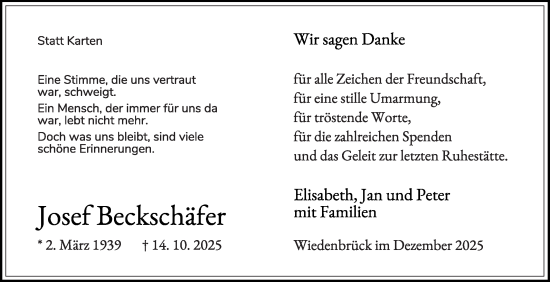 Traueranzeige von Josef Beckschäfer von Die Glocke